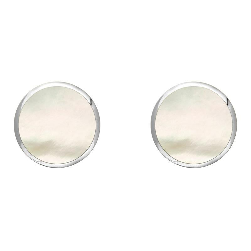 Sterling Silver White Mother of Pearl 8mm Classic Large Round Stud Earrings