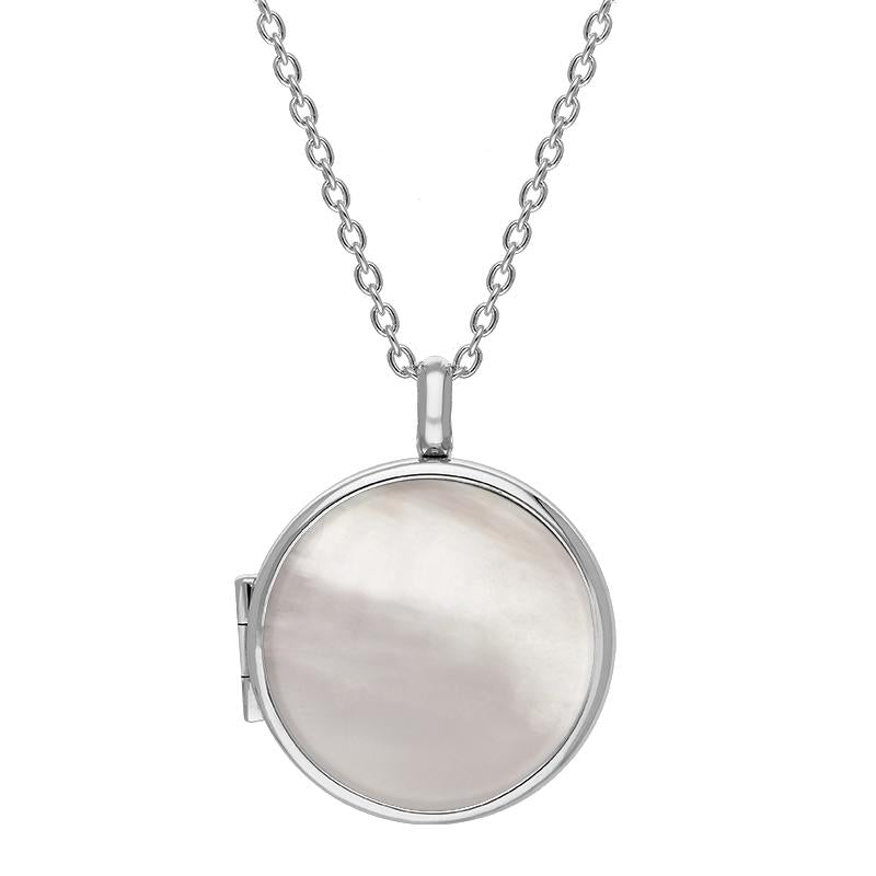 Sterling Silver White Mother of Pearl Medium Round Locket