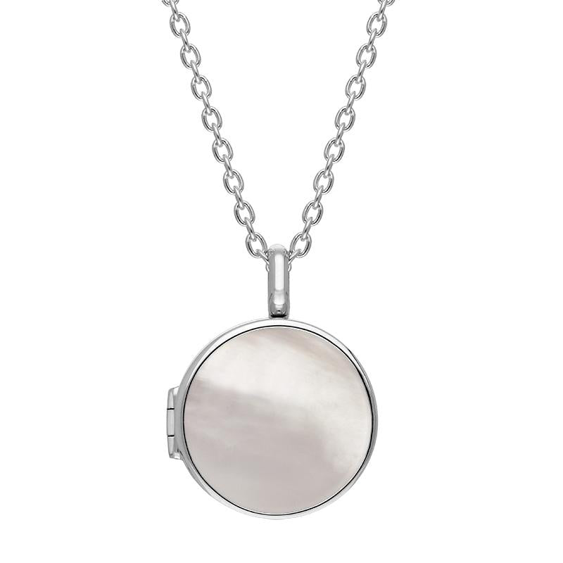 Sterling Silver White Mother of Pearl Small Round Locket