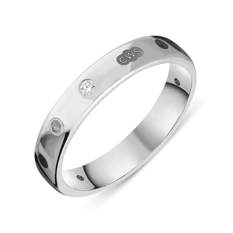 Sterling Silver 0.08ct Diamond Whitby Jet King's Coronation Hallmark 4mm Ring - S