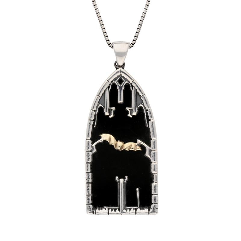 Sterling Silver & 9ct Yellow Gold Whitby Jet Abbey Window Necklace - Yellow Gold