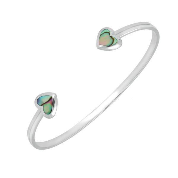 Sterling Silver Abalone Two Stone Heart Bangle - Option1 Value Silver