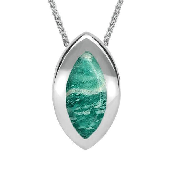 Sterling Silver Amazonite Framed Marquise Necklace - Silver