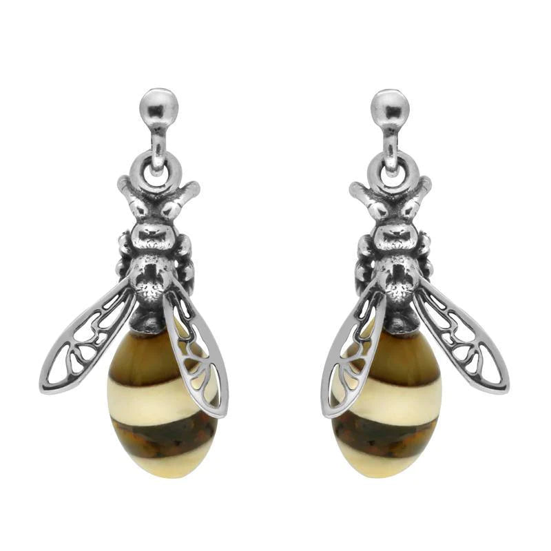 Sterling Silver Amber Bee Stud Earrings