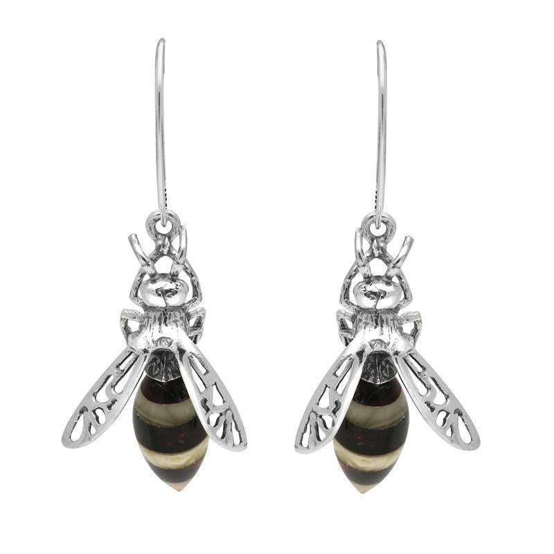 Sterling Silver Amber Body Bee Drop Earrings - Silver