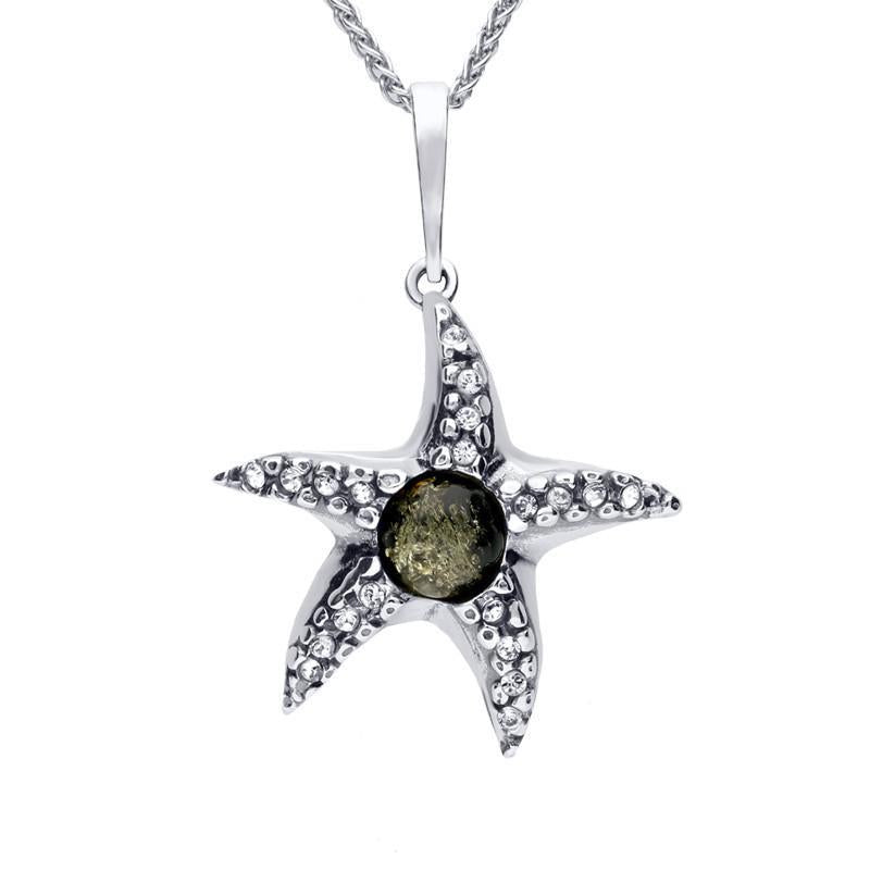 Sterling Silver Amber Cubic Zirconia Starfish Necklace - Silver