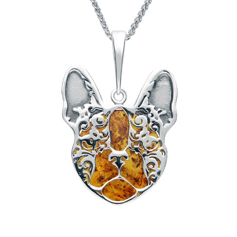Sterling Silver Amber French Bulldog Necklace - Silver