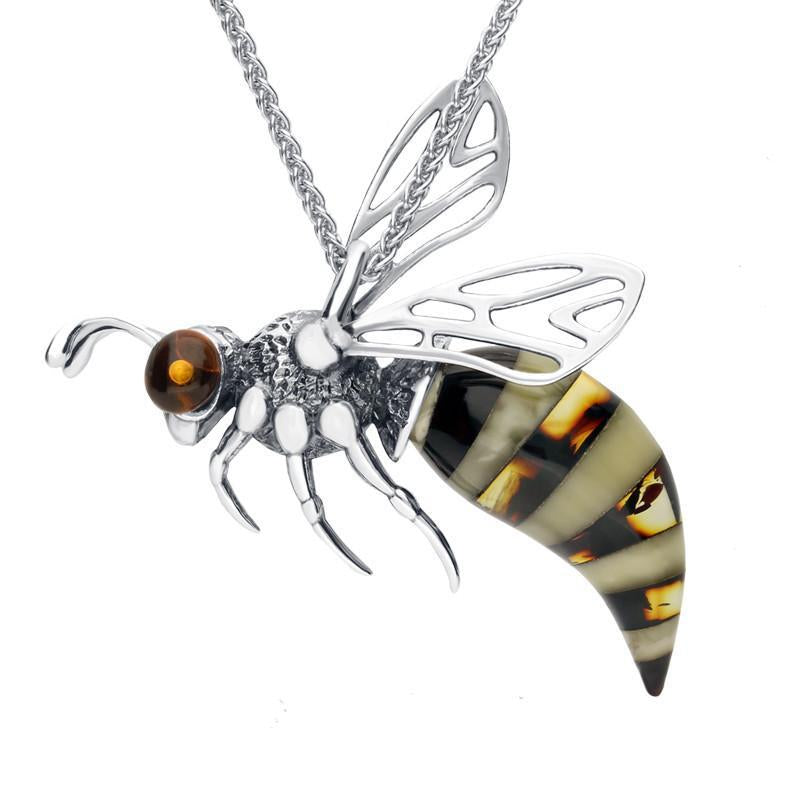 Sterling Silver Amber Mixed Bee Necklace - Silver