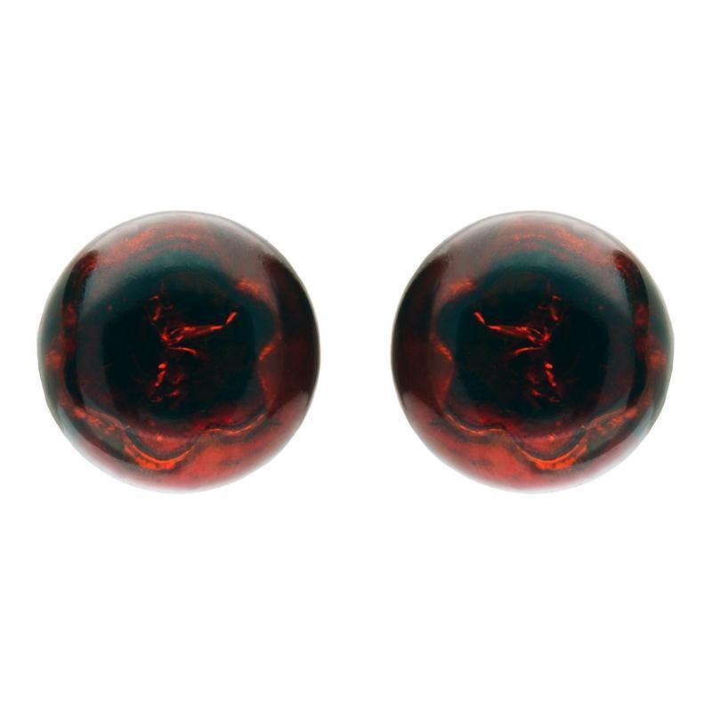 Sterling Silver Amber Round Domed Stud Earrings - Silver