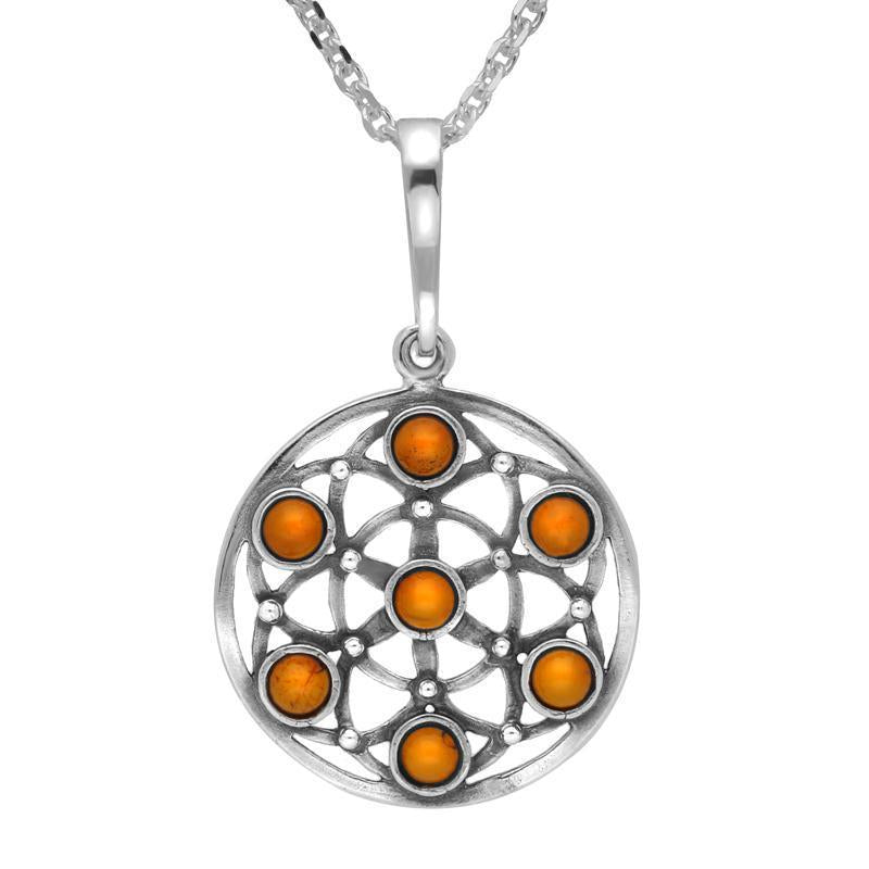 Sterling Silver Amber Round Open Necklace