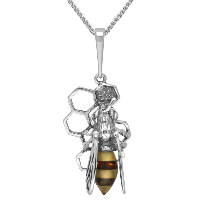 Sterling Silver Amber Small Bee Honeycomb Necklace