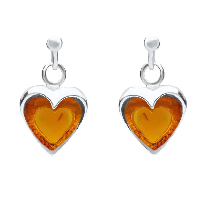 Sterling Silver Amber Small Heart Earrings - Silver