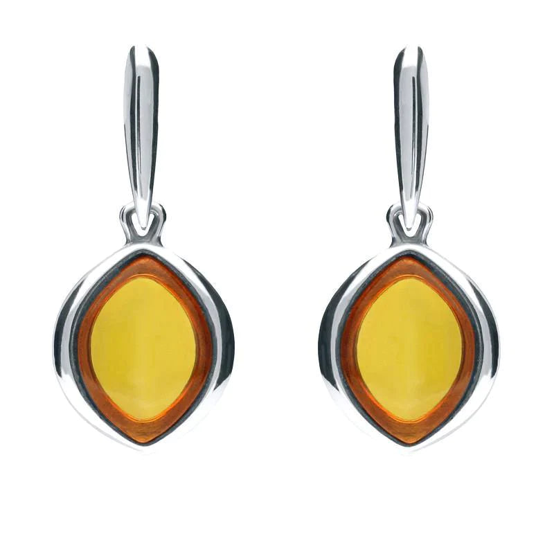 Sterling Silver Amber Wide Marquise Drop Earrings - Silver