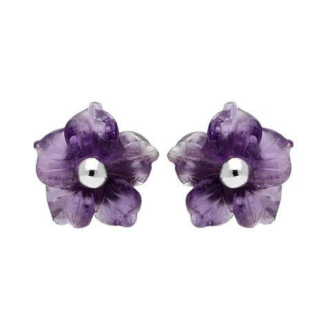 Sterling Silver Amethyst Tuberose 8mm Carnation Stud Earrings - Silver