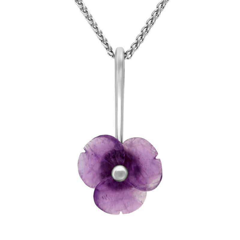 Sterling Silver Amethyst Tuberose 15mm Clover Necklace - Silver