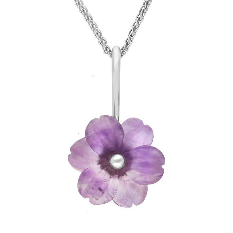 Sterling Silver Amethyst Tuberose 20mm Dahlia Necklace - Silver
