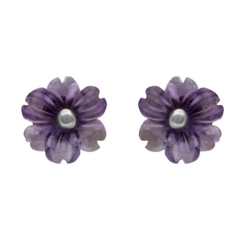 Sterling Silver Amethyst Tuberose 8mm Dahlia Stud Earrings - Silver