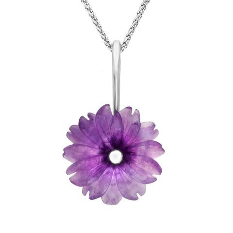 Sterling Silver Amethyst Tuberose 20mm Daisy Necklace - Silver