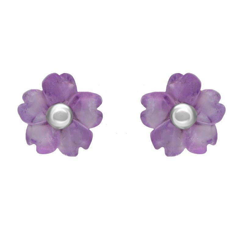 Sterling Silver Amethyst Tuberose 6mm Gypsophila Stud Earrings - Silver