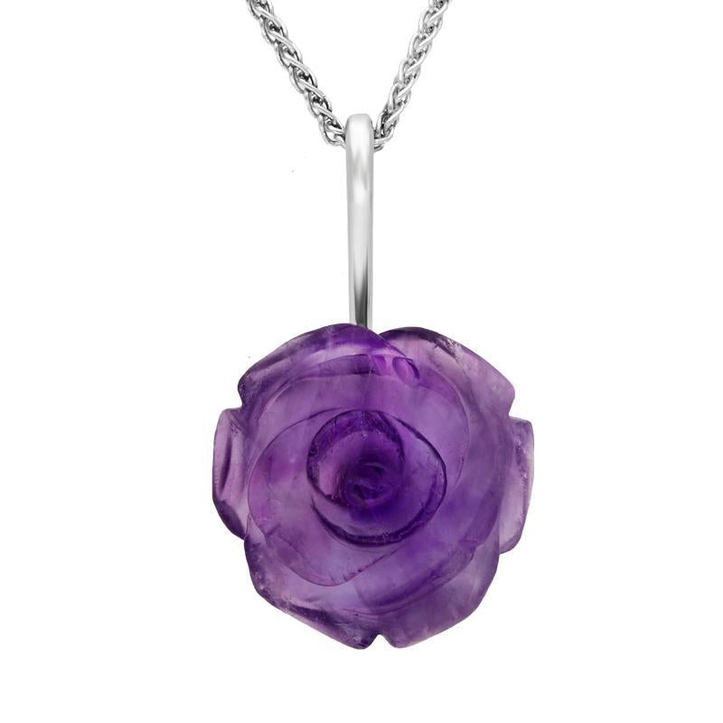 Sterling Silver Amethyst Tuberose 20mm Rose Necklace - Silver