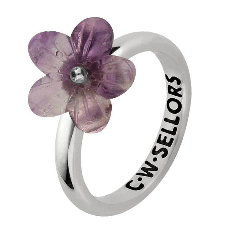 Sterling Silver Amethyst Tuberose 12mm Pansy Ring - Option1 Value Silver
