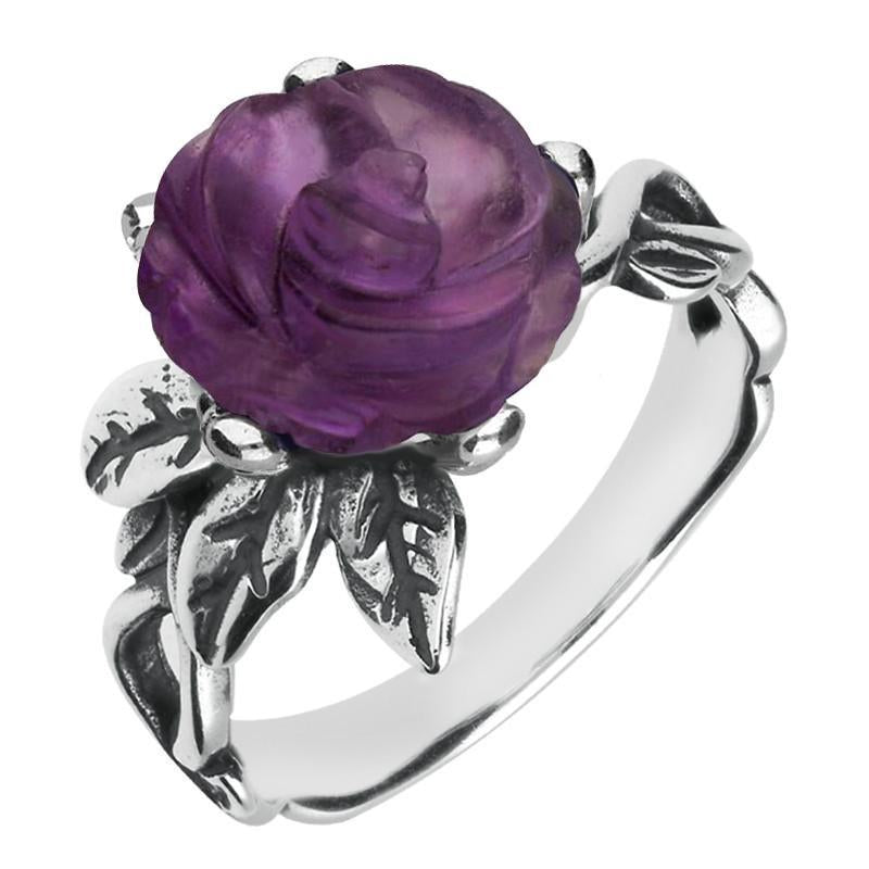 Sterling Silver Amethyst Tuberose 10mm Rose Leaf Twist Ring - Silver