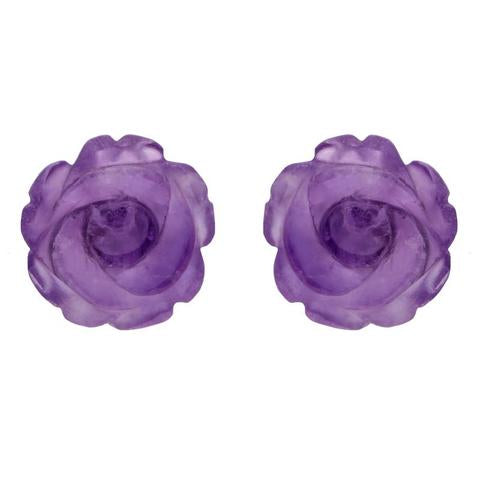 Sterling Silver Amethyst Tuberose 10mm Rose Stud Earrings - Silver