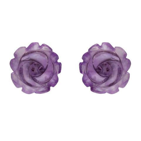 Sterling Silver Amethyst Tuberose 8mm Rose Stud Earrings - Silver