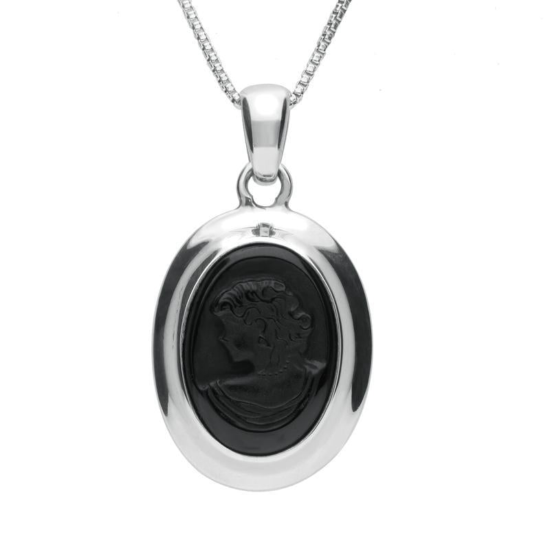 Sterling Silver Whitby Jet Limited Edition Oval Cameo Necklace - Silver