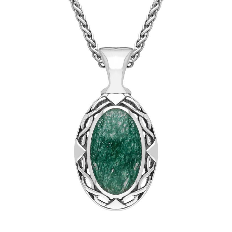 Sterling Silver Aventurine Oval Celtic Necklace - Silver