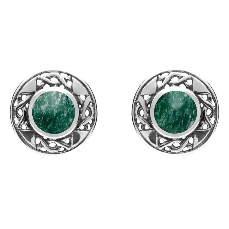 Sterling Silver Aventurine Round Celtic Stud Earrings - Silver