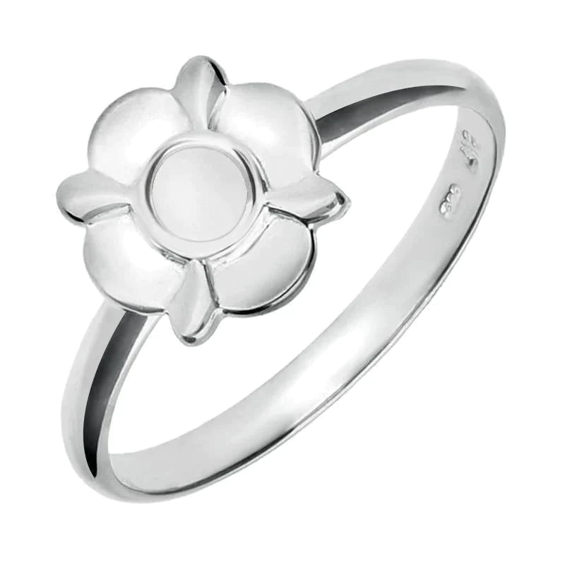 Sterling Silver Bauxite Four Petal Round Ring - Silver