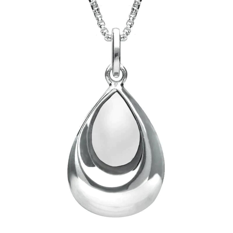 Sterling Silver Bauxite Half Stone Tear Drop Necklace - Silver