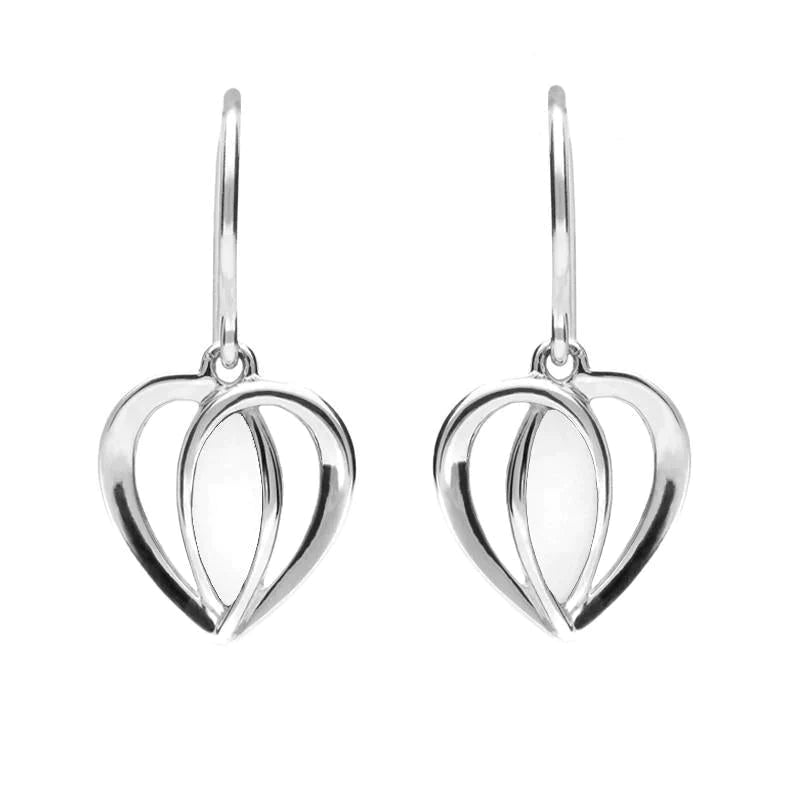 Sterling Silver Bauxite Heart Drop Earrings - Silver
