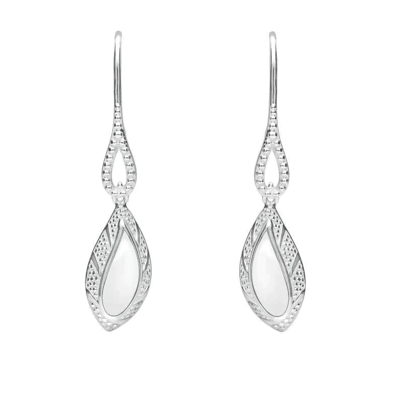 Sterling Silver Bauxite Marquise Beaded Edge Earrings - Silver