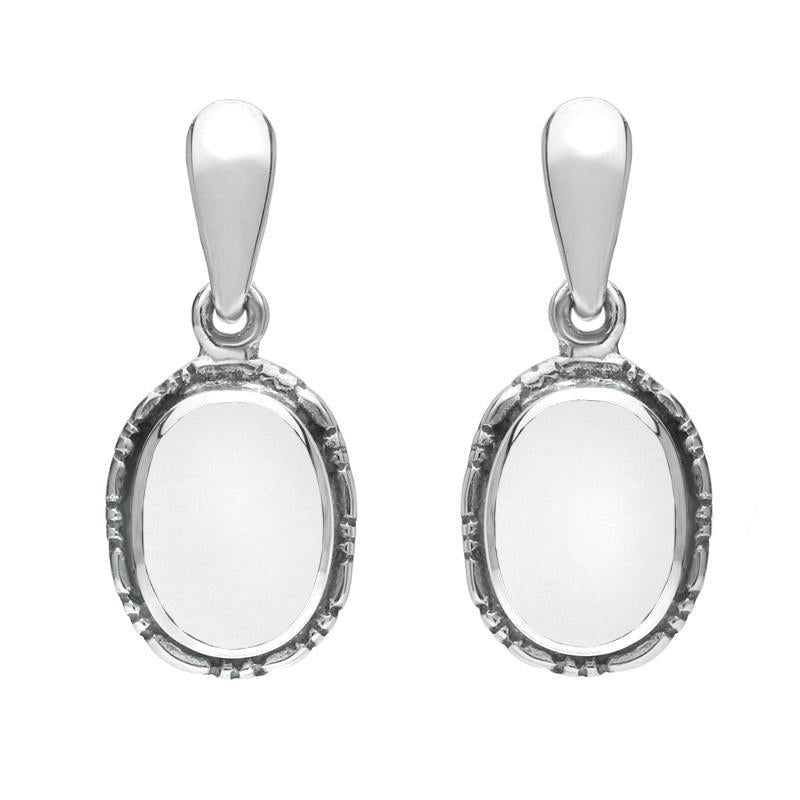 Sterling Silver Bauxite Oval Rope Edge Drop Earrings