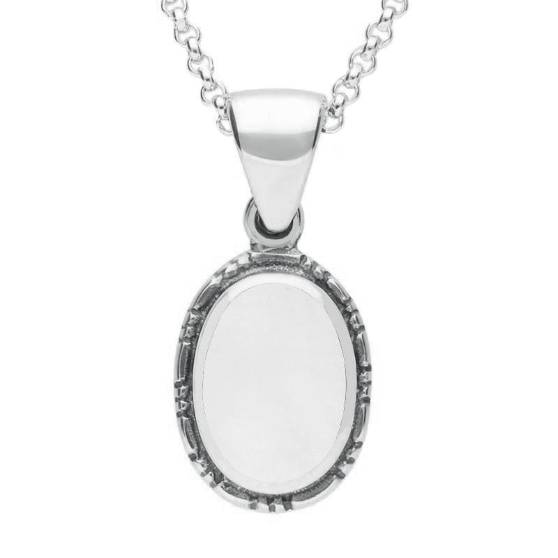 Sterling Silver Bauxite Oval Rope Edge Drop Necklace - Silver