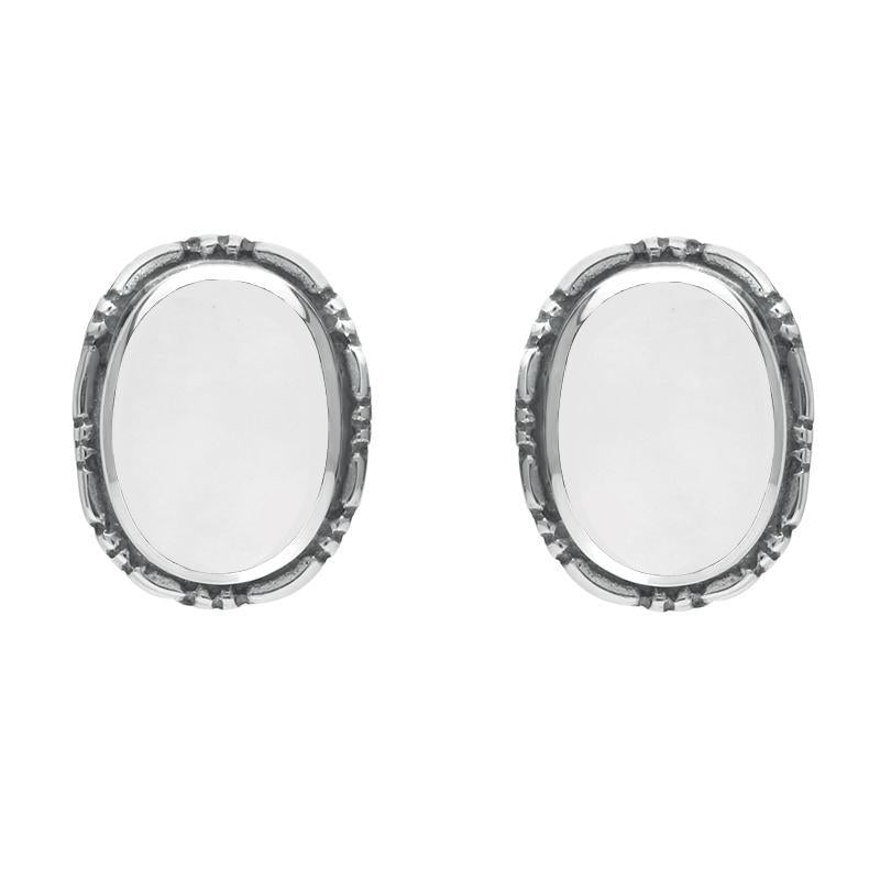Sterling Silver Bauxite Oval Rope Edge Stud Earrings