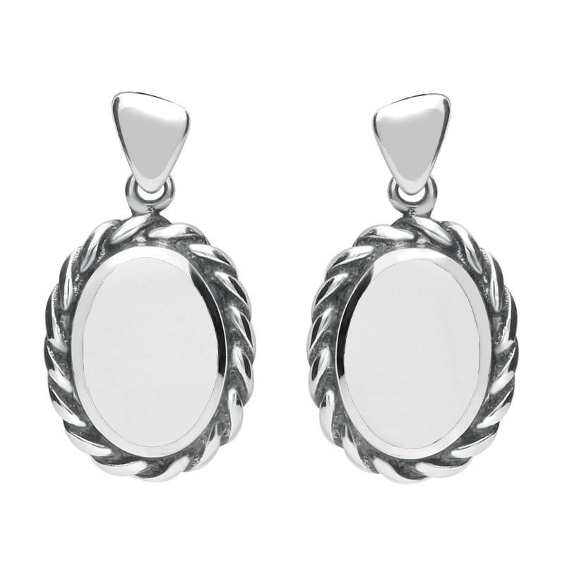 Sterling Silver Bauxite Oval Rope Edge Triangle Bail Drop Earrings - Silver