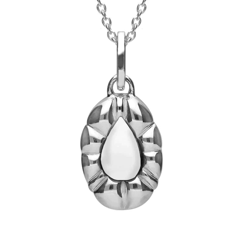 Sterling Silver Bauxite Pear Rope Edge Necklace - Silver
