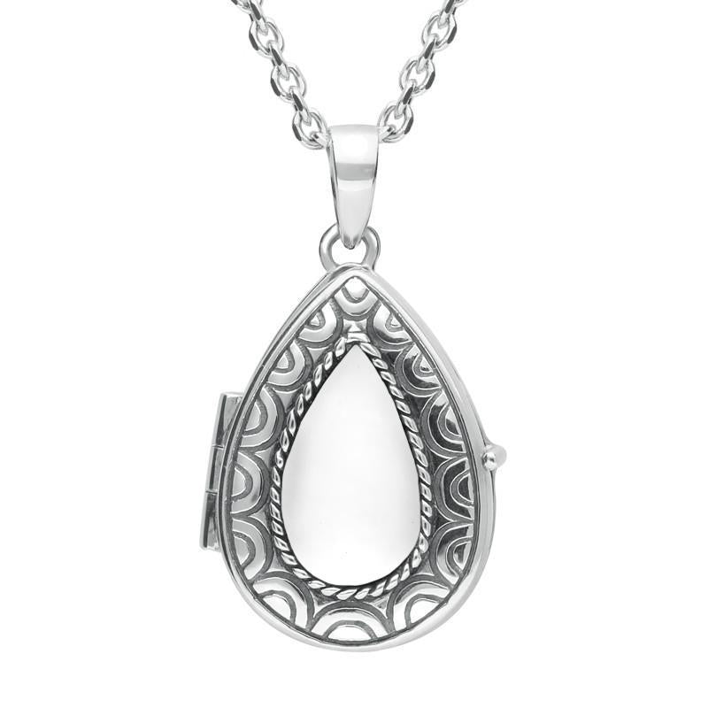 Sterling Silver Bauxite Pear Stone Pattern Edge Locket - Silver