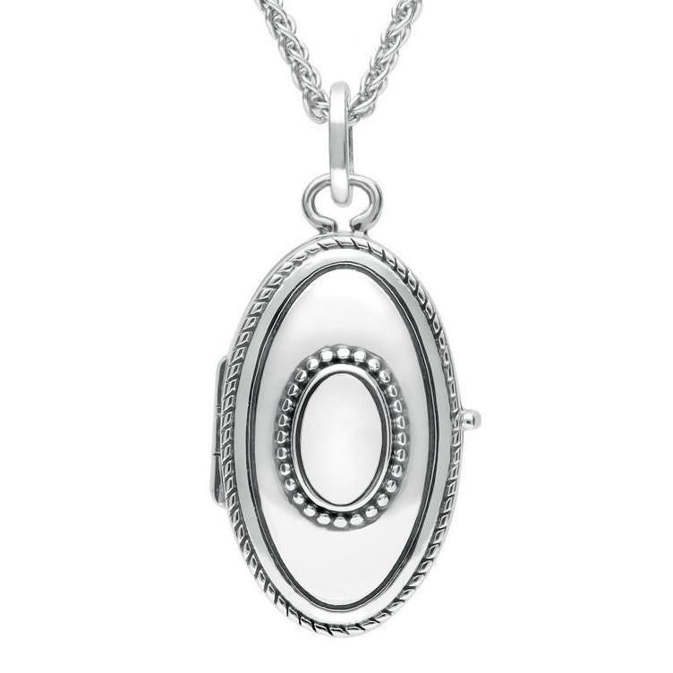 Sterling Silver Bauxite Rope Edge Oval Locket - Silver
