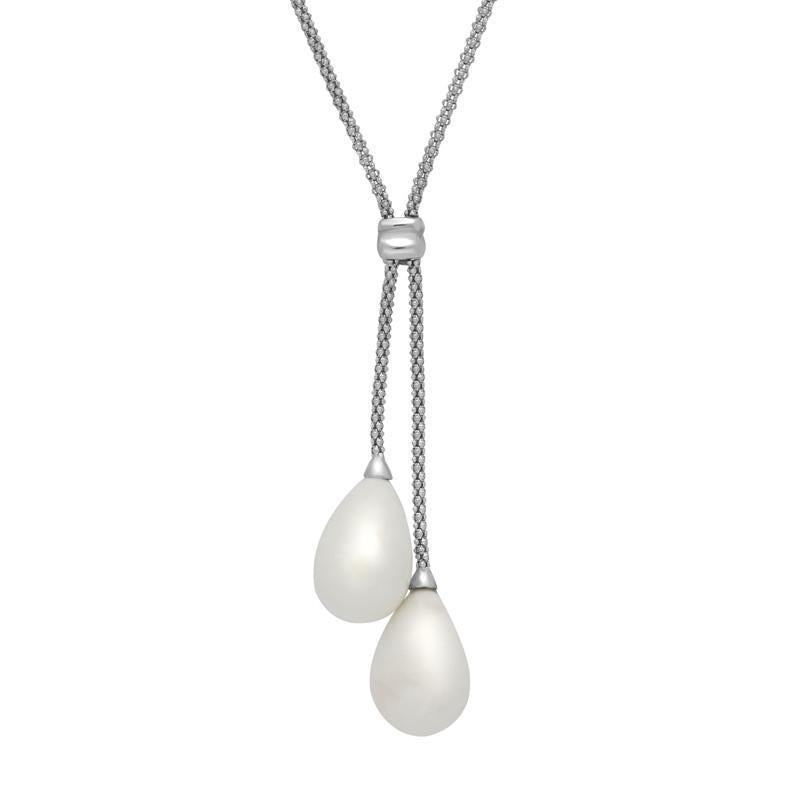 Sterling Silver Bauxite Two Stone Drop Necklace - Silver