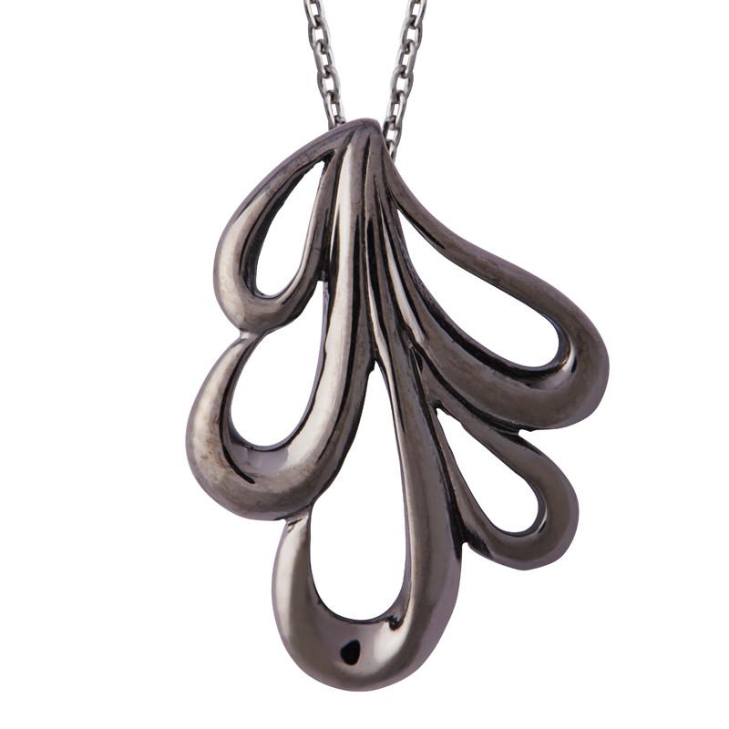 Black Rhodium Plated Sterling Silver Open Leaf Infinity Necklace - Option1 Value Silver
