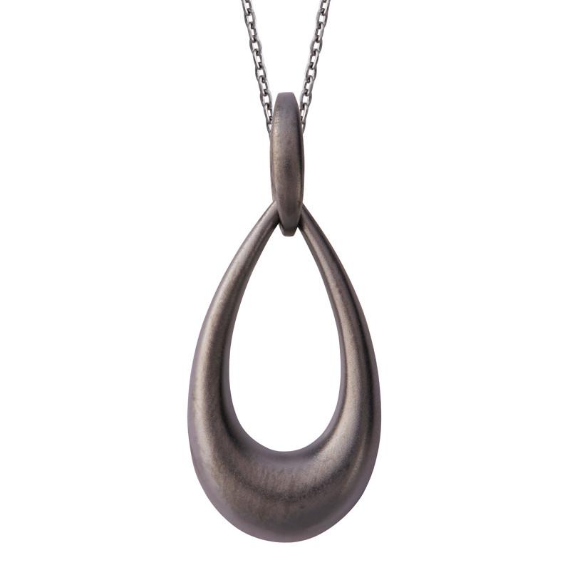 Black Rhodium Plated Sterling Silver Open Pear Drop Infinity Necklace - Option1 Value Silver