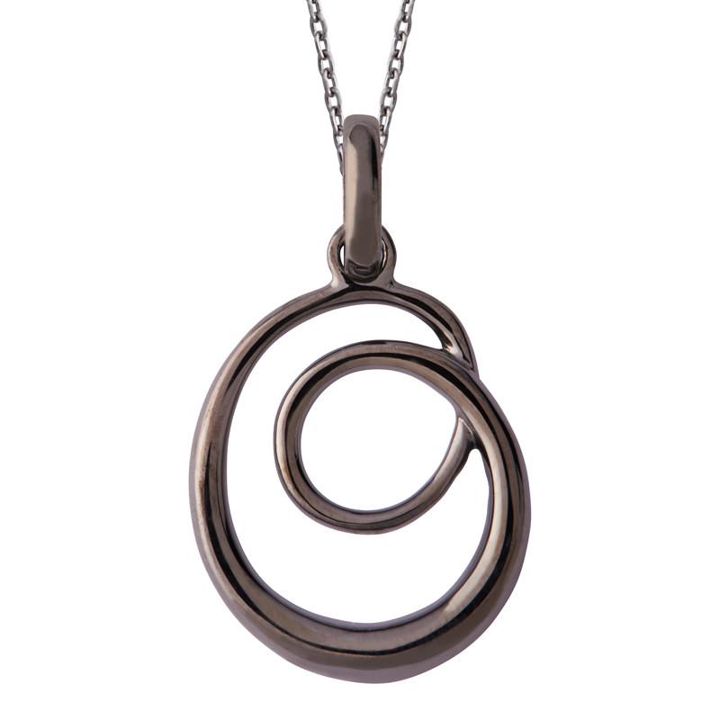 Black Rhodium Plated Sterling Silver Open Swirl Infinity Necklace - Option1 Value Silver