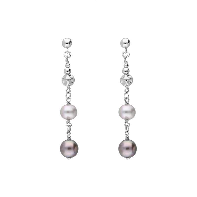 Sterling Silver Black and Grey Pearl Bead Drop Earrings D