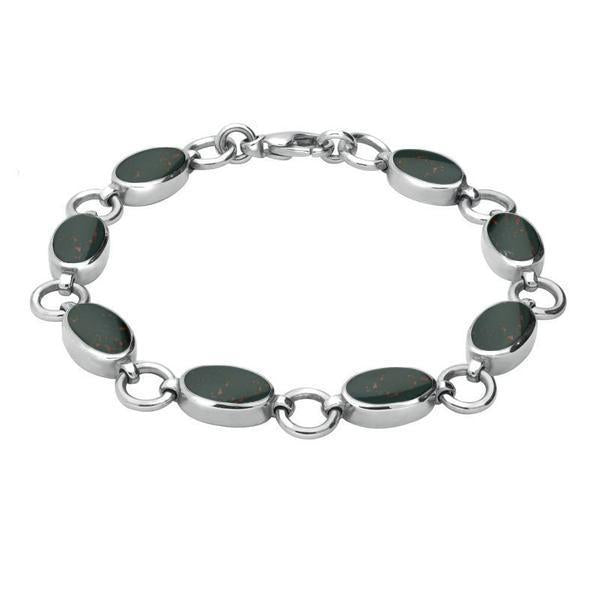 Sterling Silver Bloodstone Eight Stone Round Ring Bracelet - Silver