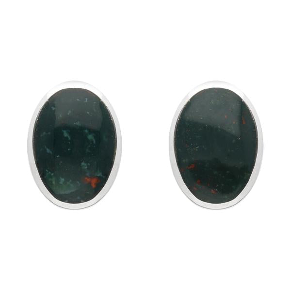 Sterling Silver Bloodstone Oval Stud Earrings - Silver