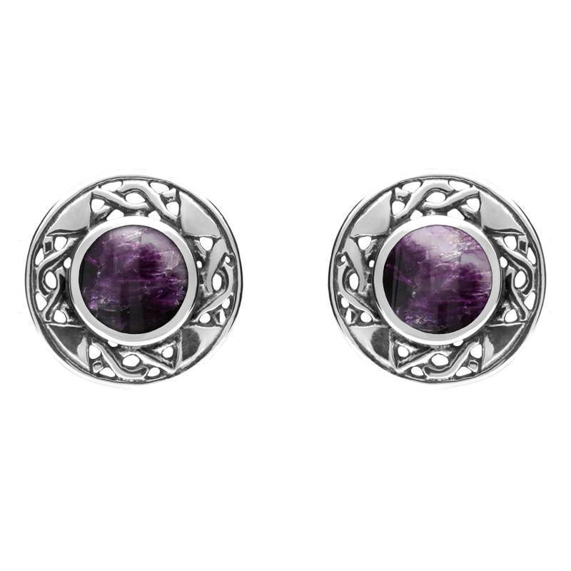 Sterling Silver Blue John Round Celtic Stud Earrings - Silver